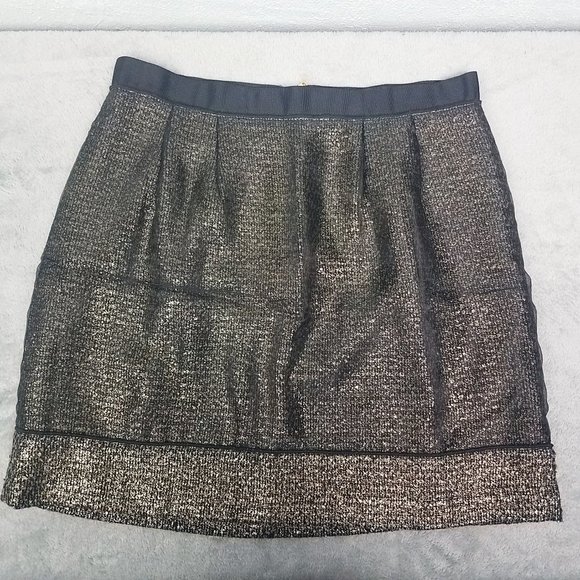 LOFT Dresses & Skirts - LOFT Womens Gold Black Lace Lined Wool Blend Skirt